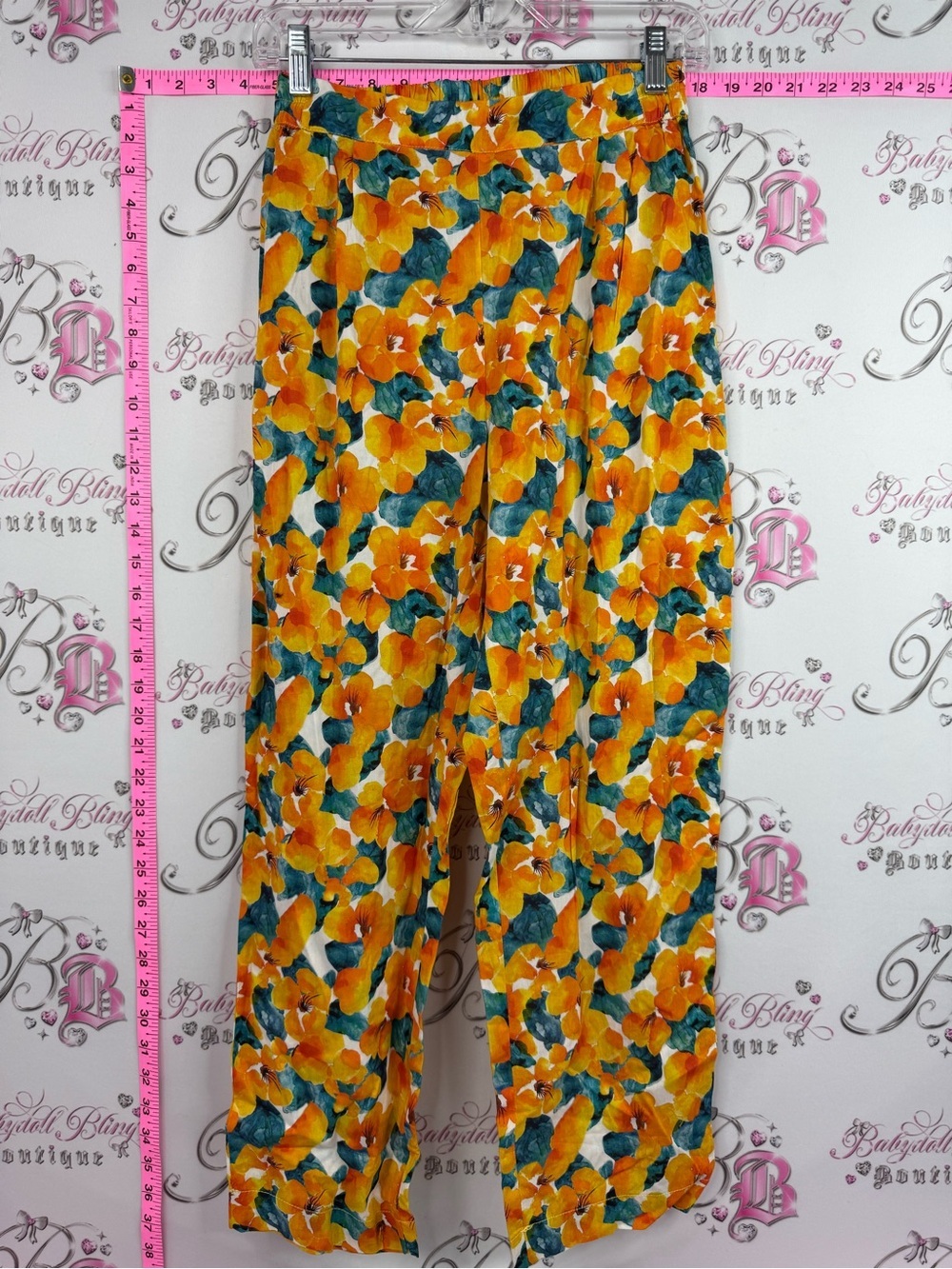 Pants floral flowers  Wide Leg Floral Pants - Yellow white orange blue